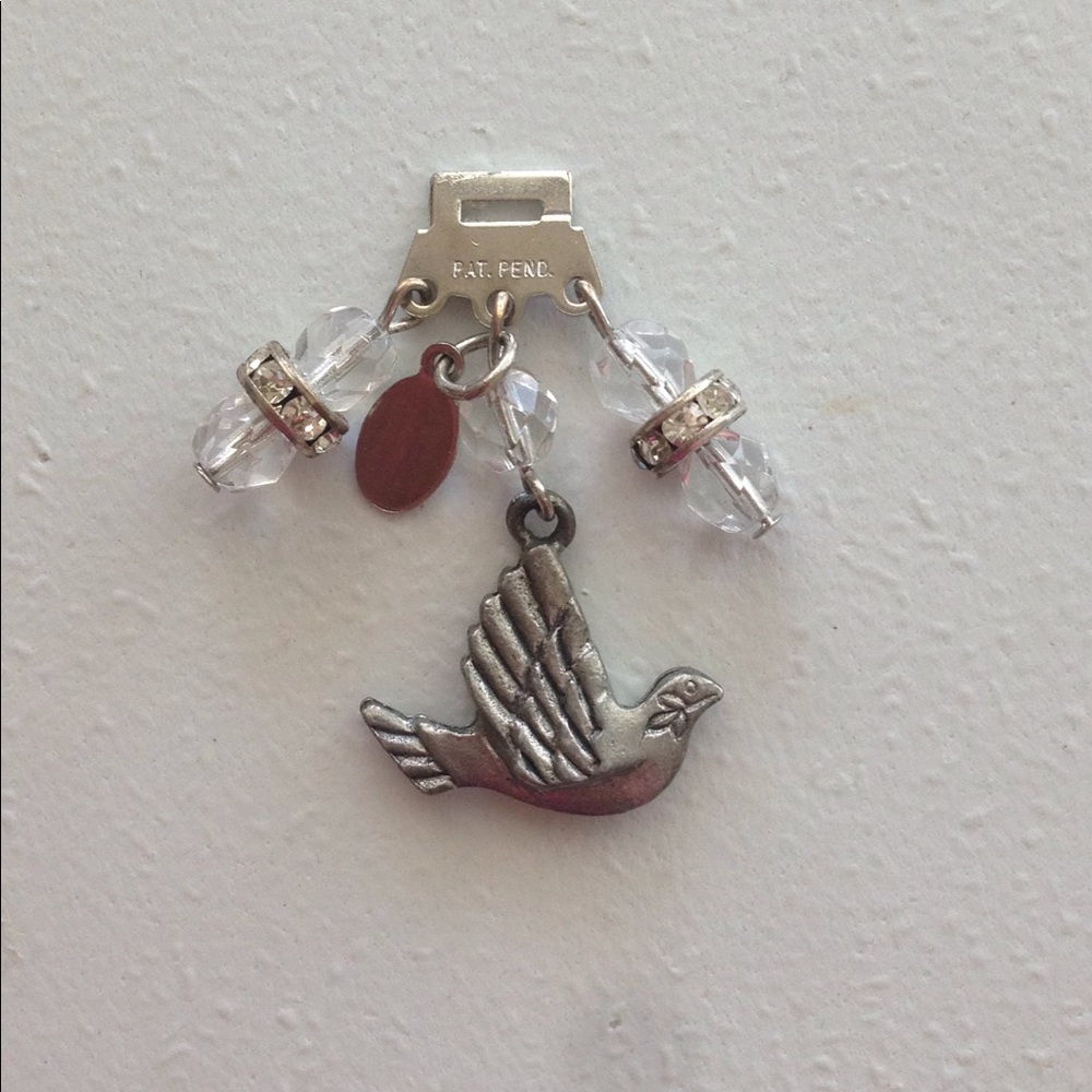 Charm Pewter Look Peace Dove and Crystal Drops